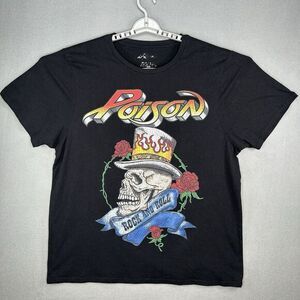 Poison T Shirts Mens 2XL 80s Hair Metal‎ Band Skull Flaming Top Hat Every Rose